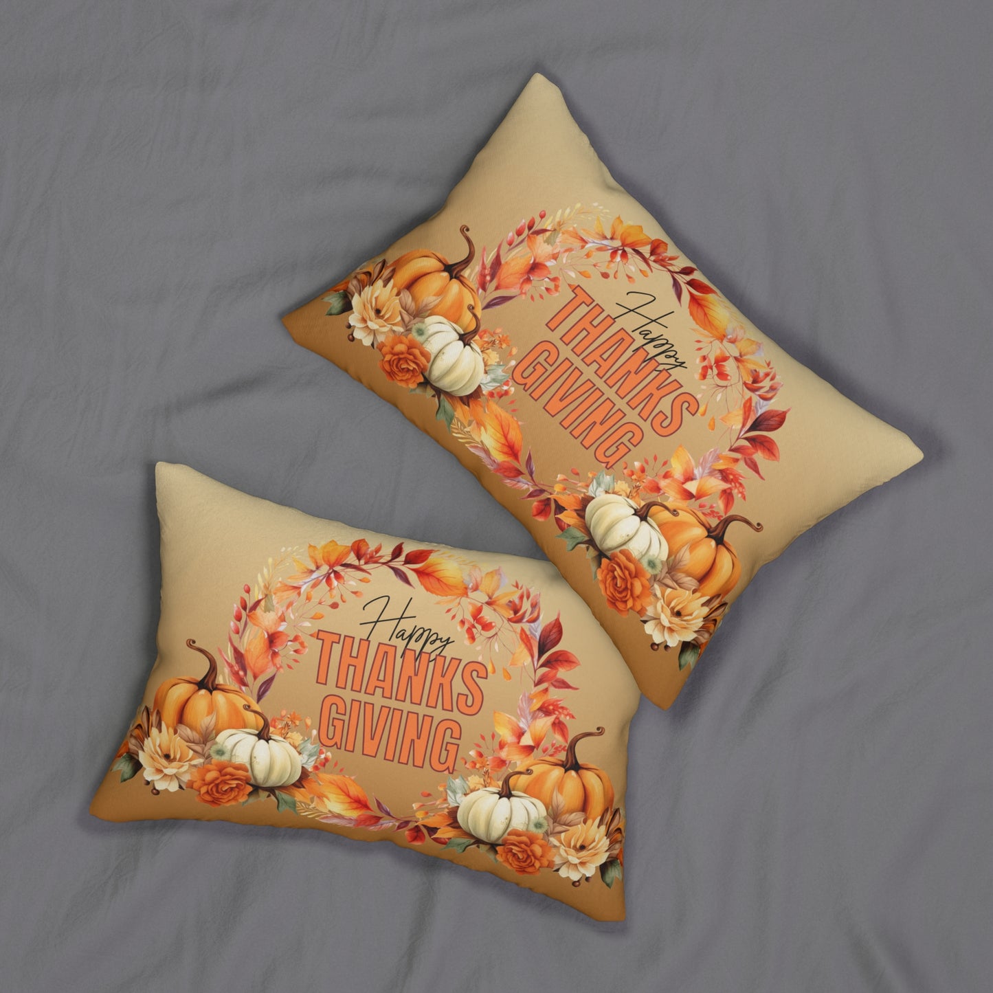 Happy Thanksgiving Pumpkins Spun Polyester Lumbar Pillow