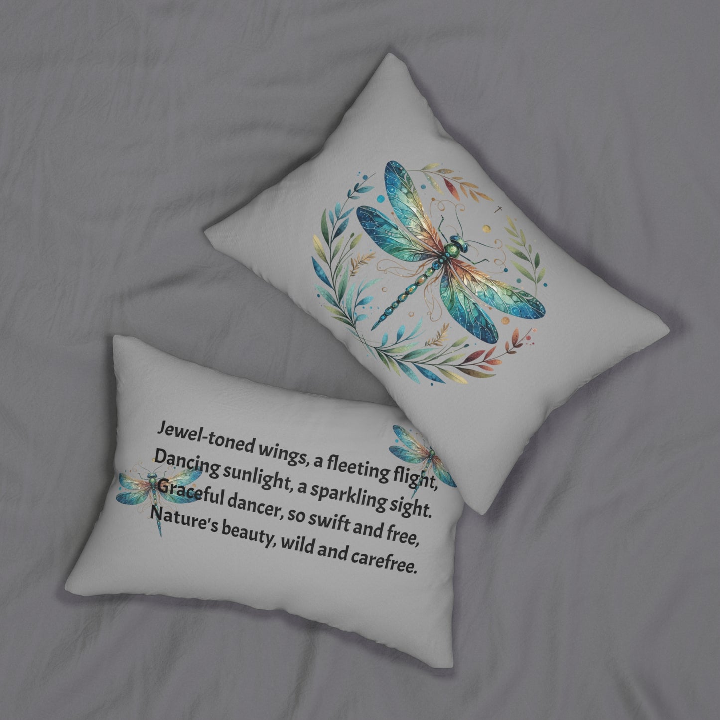 Dragonfly Jewel Toned Wings Spun Polyester Lumbar Pillow