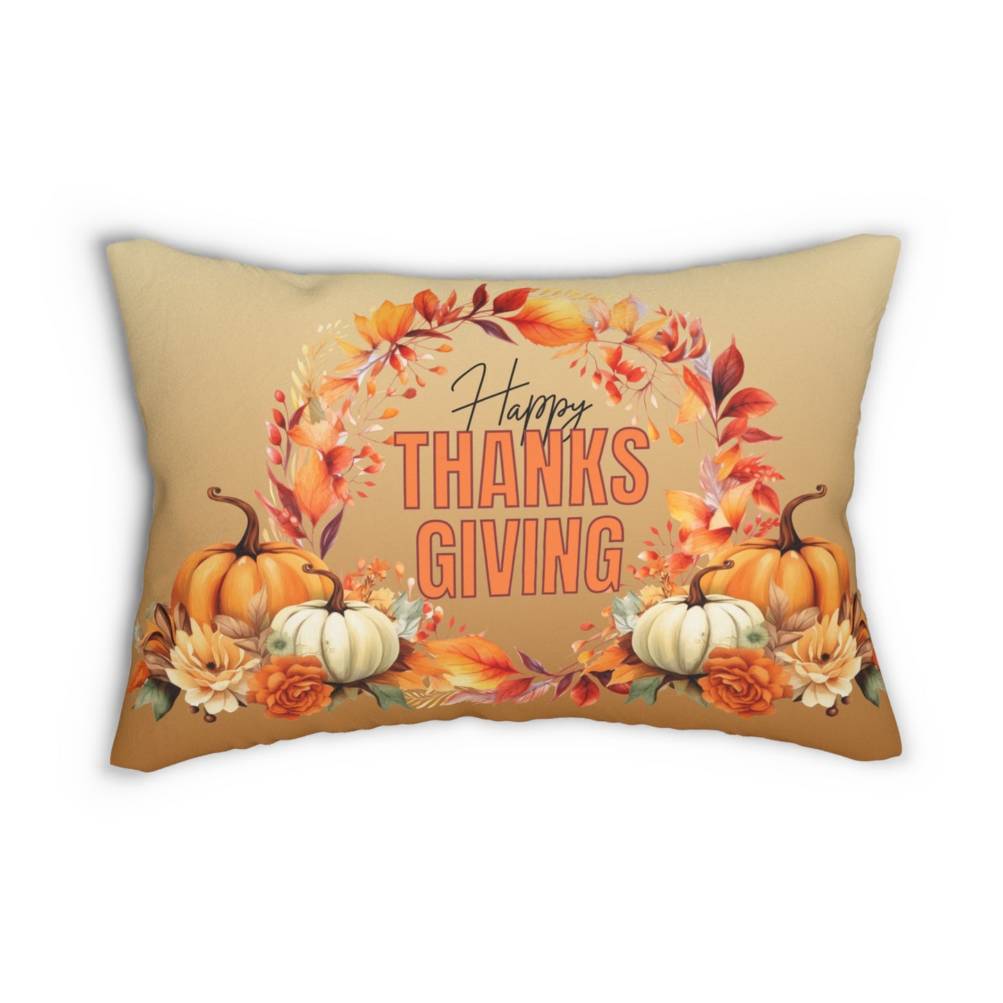 Happy Thanksgiving Pumpkins Spun Polyester Lumbar Pillow