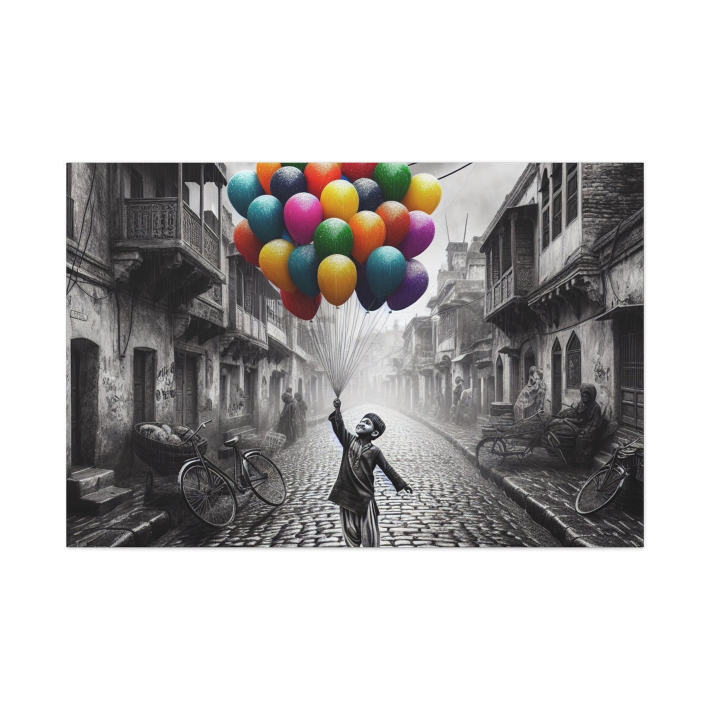 Boy Holding Balloons Matte Canvas, Stretched, 1.25"