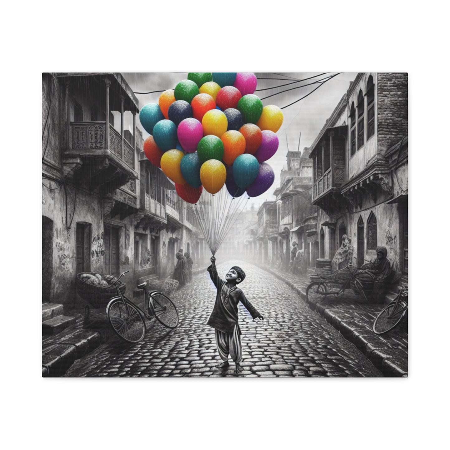 Boy Holding Balloons Matte Canvas, Stretched, 1.25"