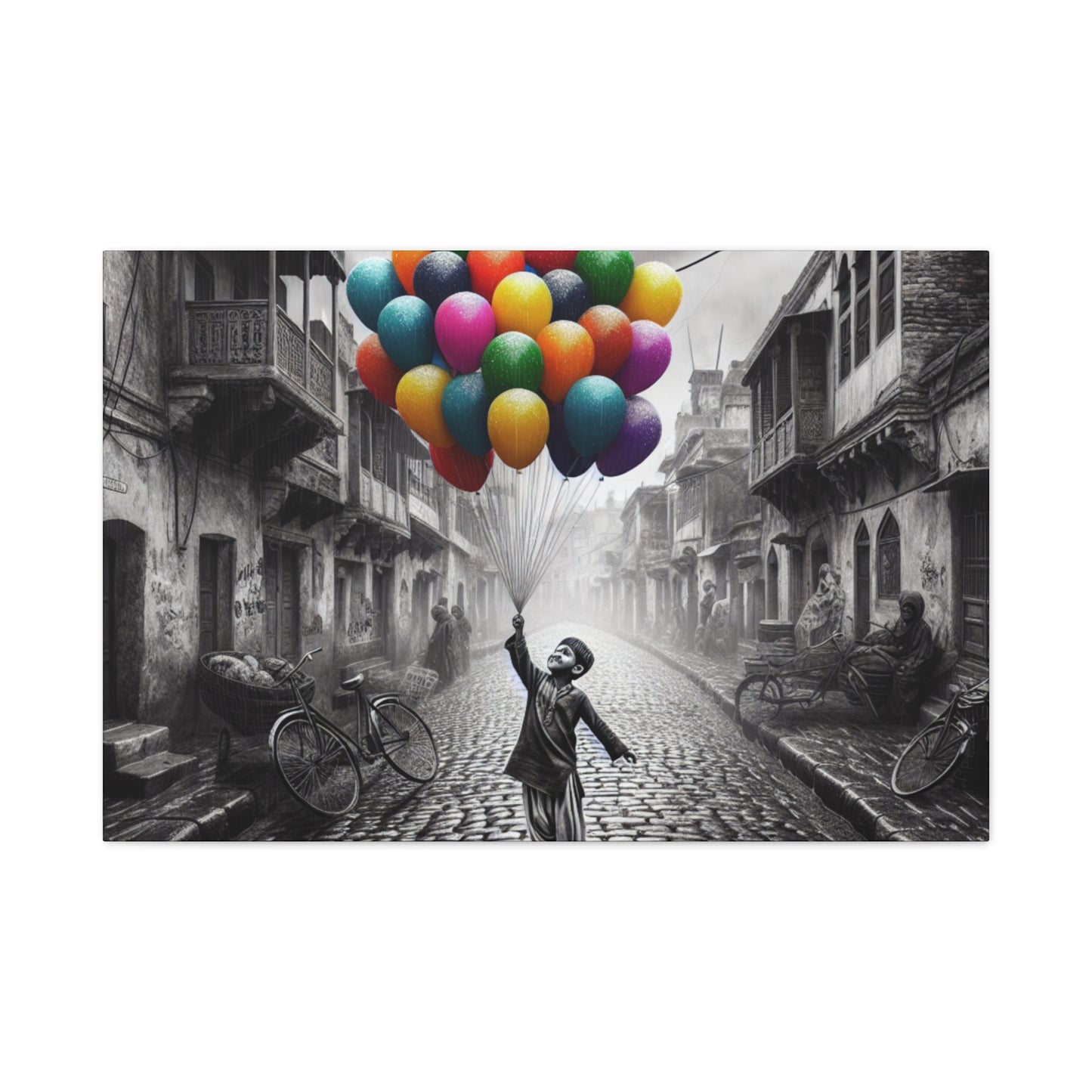 Boy Holding Balloons Matte Canvas, Stretched, 1.25"