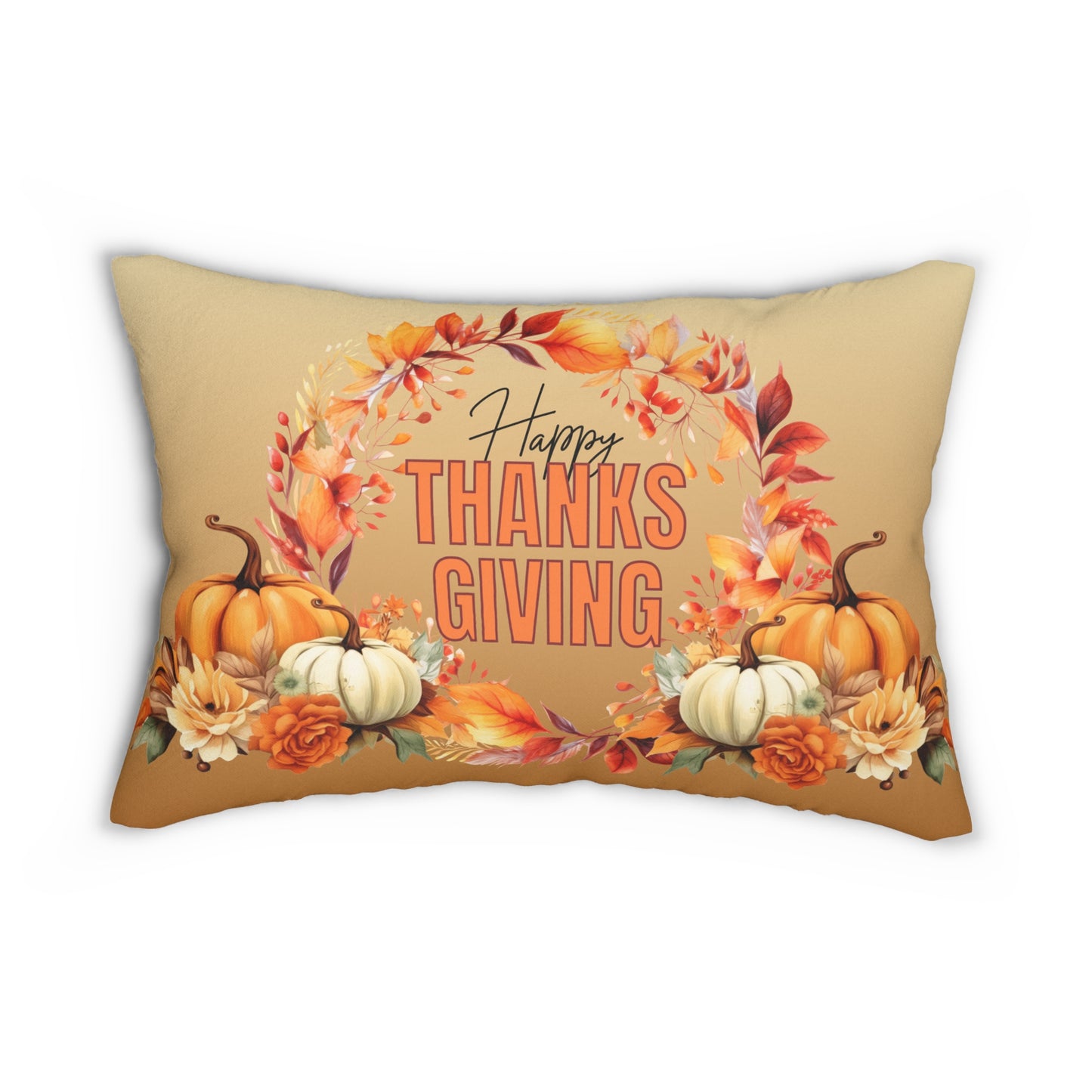 Happy Thanksgiving Pumpkins Spun Polyester Lumbar Pillow